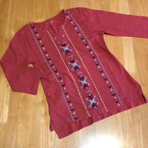 Garnet Hill 3/4 sleeve embroidered tunic top